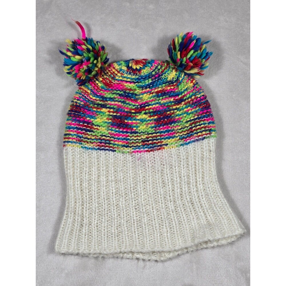 Betsey Johnson rainbow double pom beanie kawaii Y2K brightcore winter vibes cute
